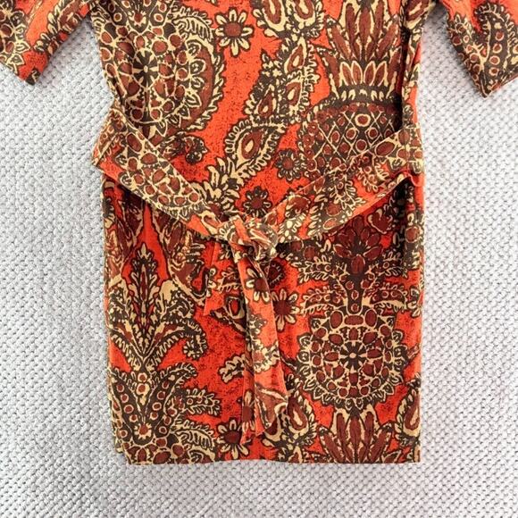 Talbots Dress Womens 8 Orange Paisley Pineapple Linen Midi Belted Half Sleeve - Picture 4 of 12